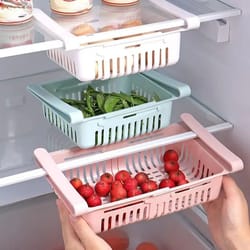 expandable refrigerator storage basket drawer organizer clip on fridge rack