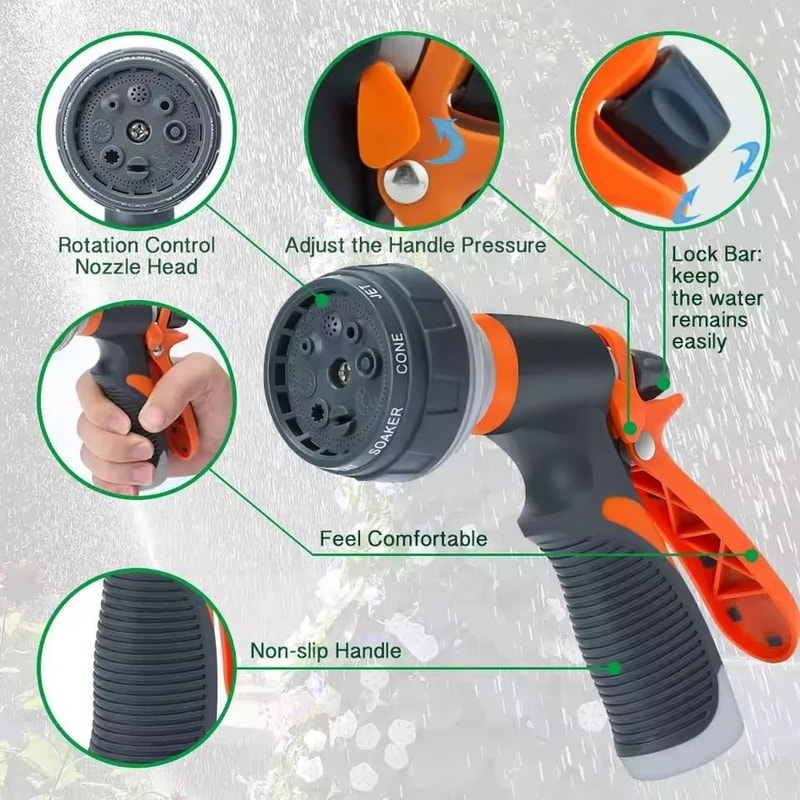 High Pressure Garden Hose Spray Nozzle 8 Pattern Watering And Car Wash Spray Gun 4