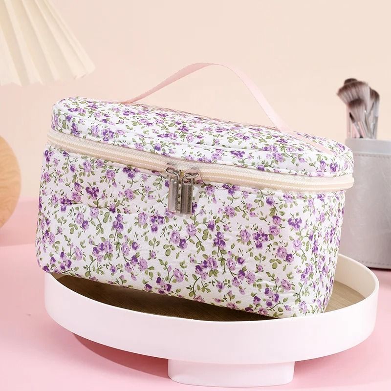 Floral Quilted Makeup Bag Portable Travel Cosmetic Storage Pouch 6