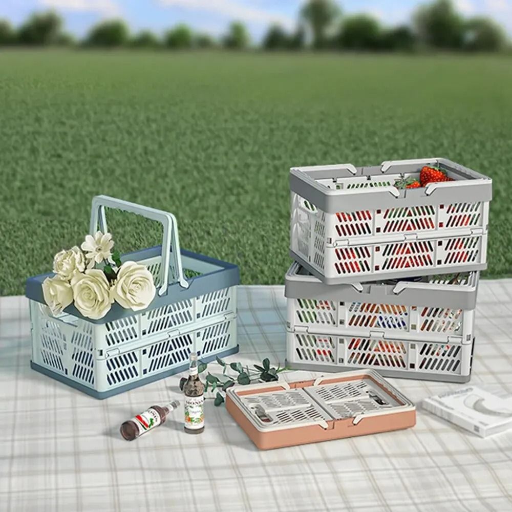 Foldable Picnic Storage Basket Large Capacity Fruit And Vegetable Organizer With Handle 3
