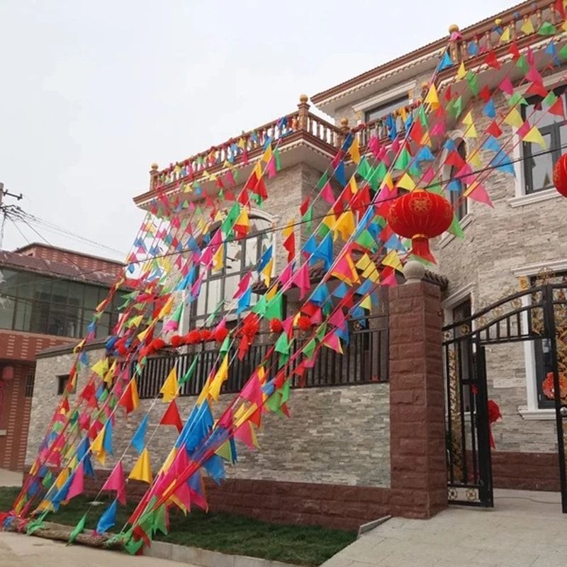 Colorful Triangular Party Flag Banner String Set Of 100 Outdoor Festival And Wedding Decor 3