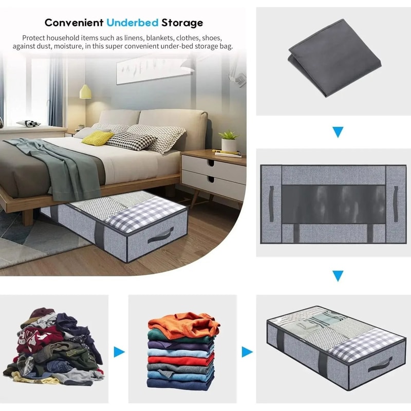 Under Bed Quilt Storage Bags With Lid Foldable Bedding And Clothes Organizer Set Of 2 2