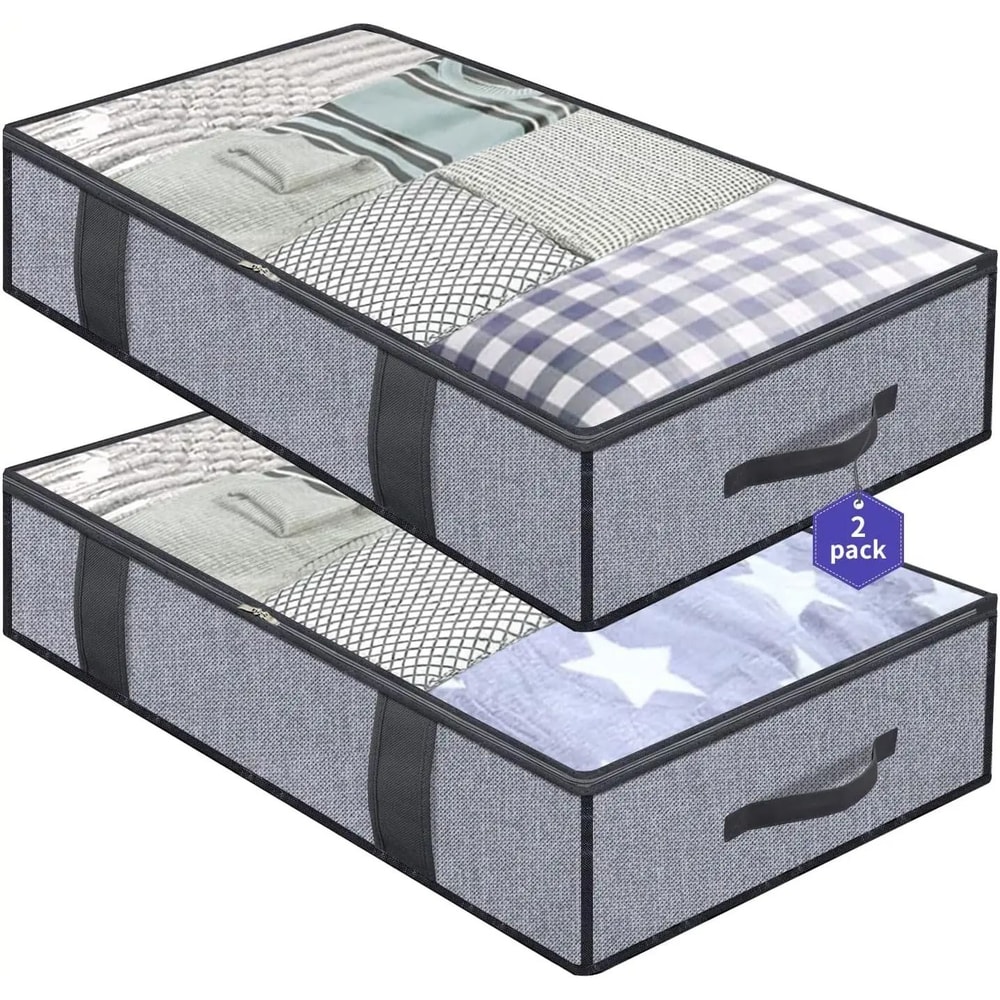 Under Bed Quilt Storage Bags With Lid Foldable Bedding And Clothes Organizer Set Of 2 6