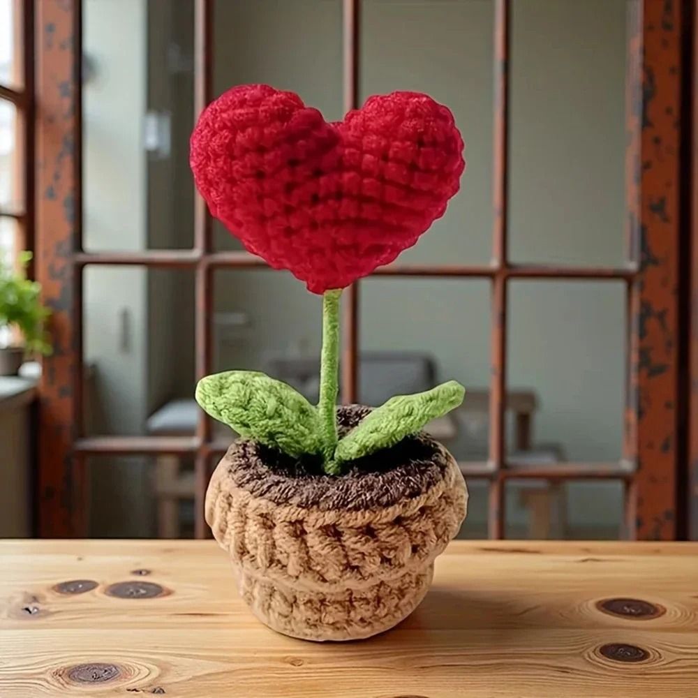 Crochet Style Artificial Potted Flower Mini Decorative Plant Ornament Gift 3