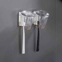 stainless steel toothbrush and cup wall hook self adhesive bathroom organizer