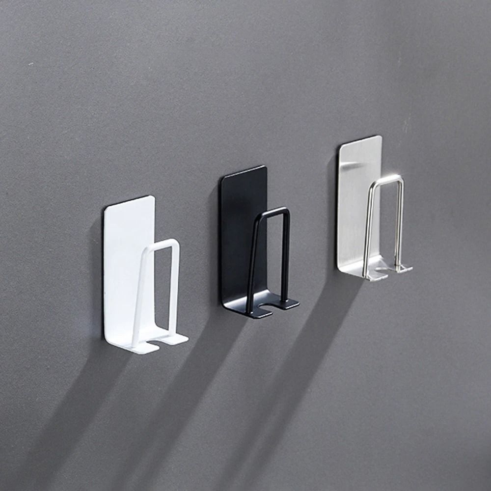 Stainless Steel Toothbrush And Cup Wall Hook Self Adhesive Bathroom Organizer 2