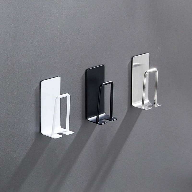 Stainless Steel Toothbrush And Cup Wall Hook Self Adhesive Bathroom Organizer 2