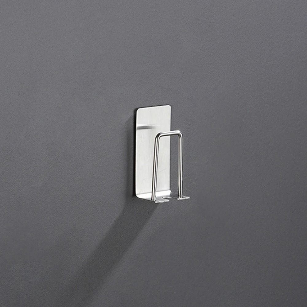 Stainless Steel Toothbrush And Cup Wall Hook Self Adhesive Bathroom Organizer 6
