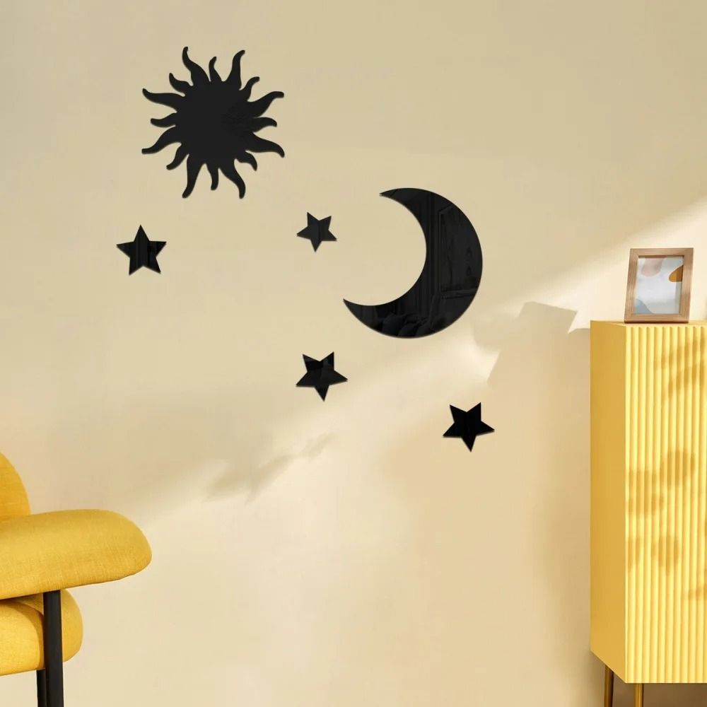 Star And Moon Mirror Wall Stickers Set Acrylic Self Adhesive Removable Decor 6 Pieces 3