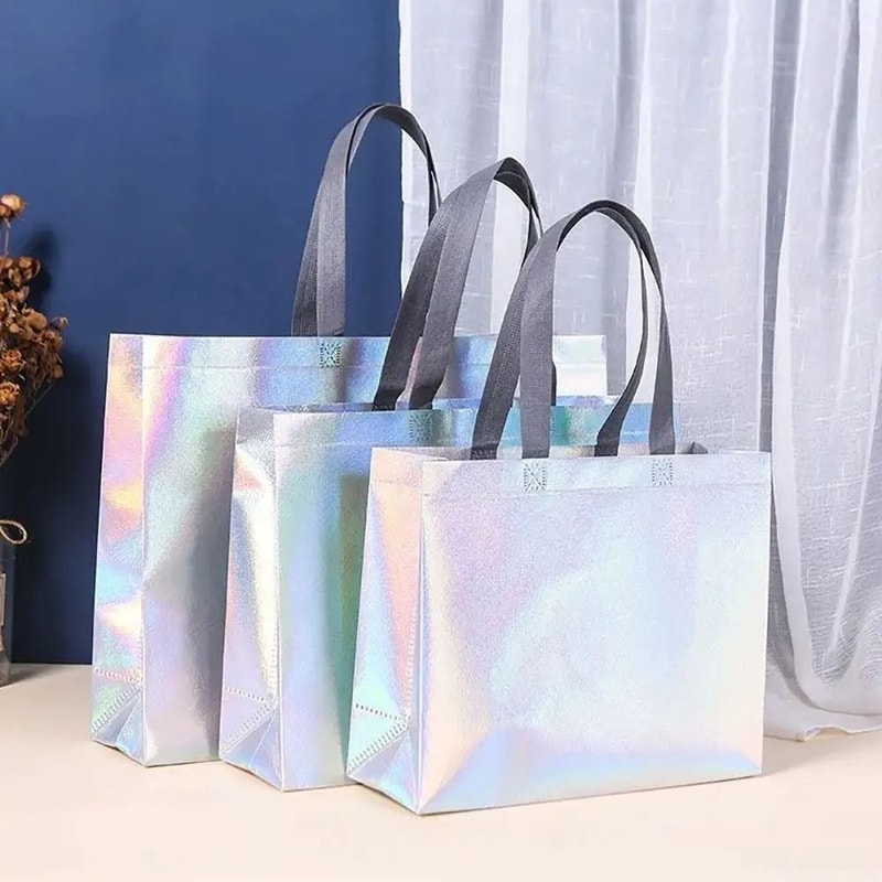 Laser Pattern Non Woven Tote Bag Large Capacity Reusable Shopping And Gift Bag 1