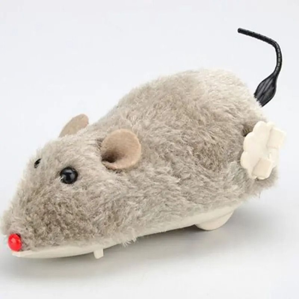 Wind Up Plush Mouse Toy Lifelike Running Pet Toy For Cats And Dogs Random Color 4