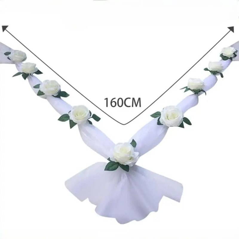 White Rose Artificial Flower With Ribbons Wedding Car Door Handle Decor Silk Bridal Decoration 4