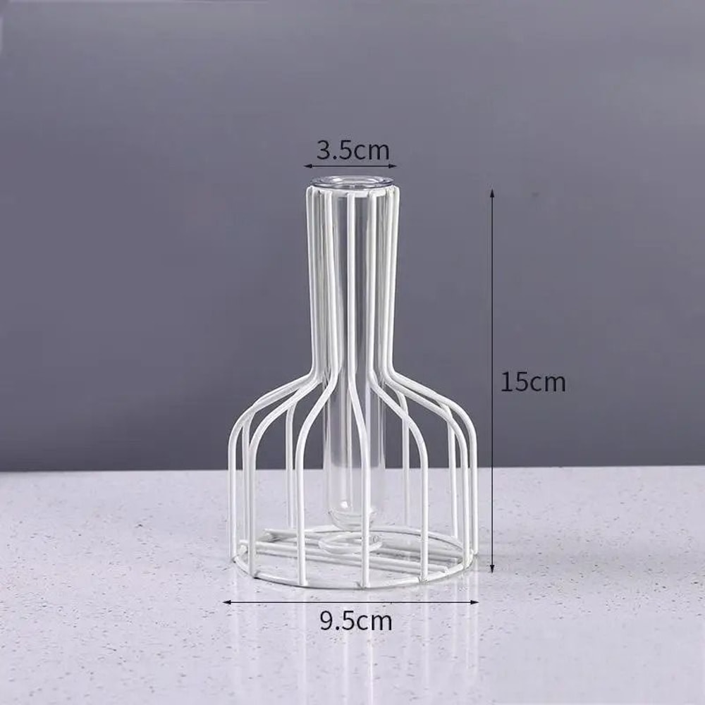 Gold Hollow Iron Vase With Clear Tube Modern Flower Holder For Dried And Artificial Arrangements 7
