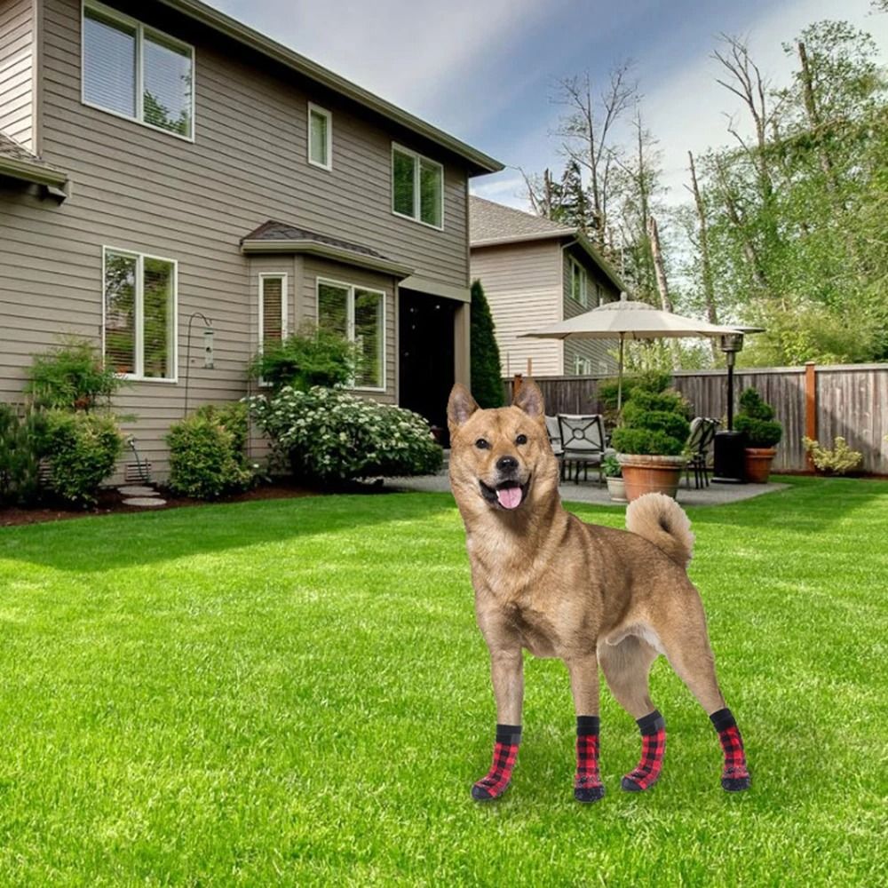 Non Slip Pet Socks Paw Protector Set Of 4 Cotton Dog And Cat Foot Covers With Grip Soles 1