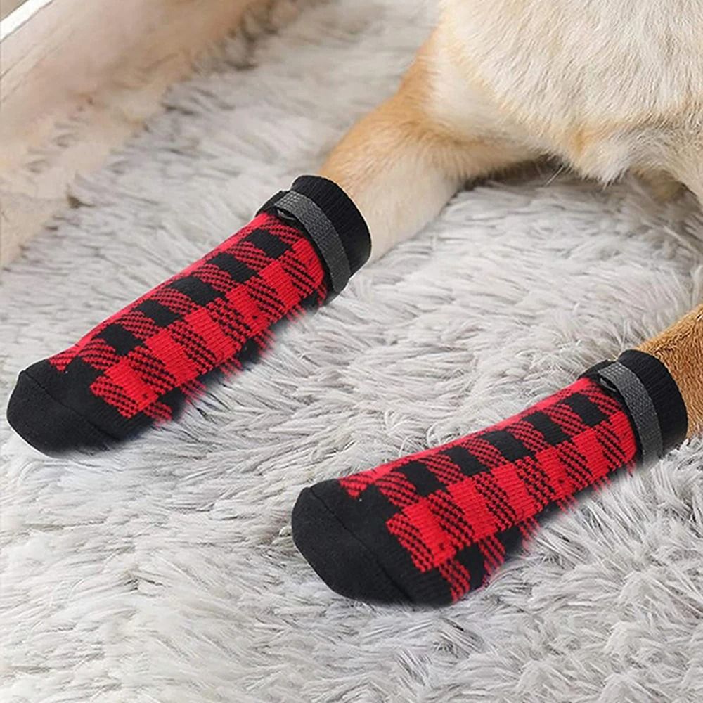 Non Slip Pet Socks Paw Protector Set Of 4 Cotton Dog And Cat Foot Covers With Grip Soles 4