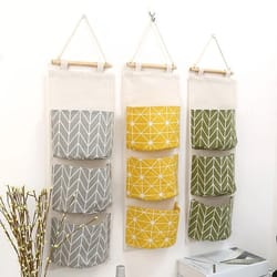 3 pocket hanging wall storage organizer cotton linen door and wall bag for home