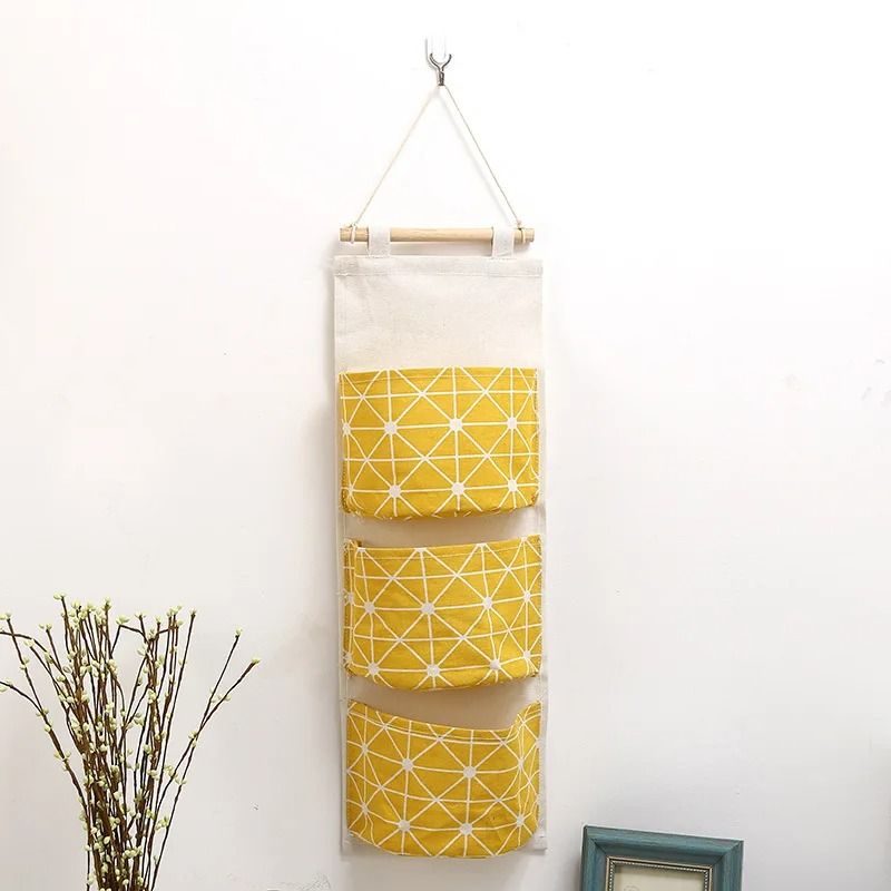 3 Pocket Hanging Wall Storage Organizer Cotton Linen Door And Wall Bag For Home 11