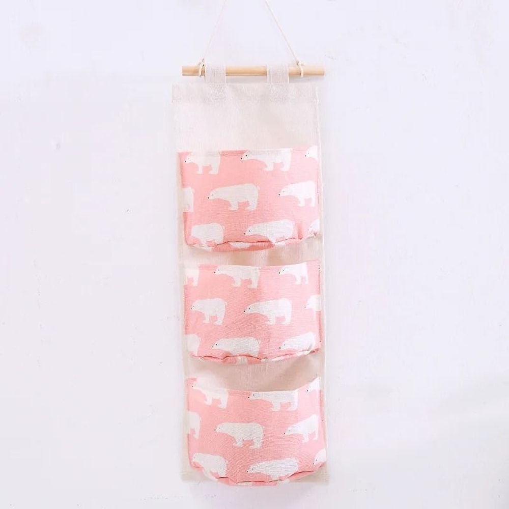 3 Pocket Hanging Wall Storage Organizer Cotton Linen Door And Wall Bag For Home 3