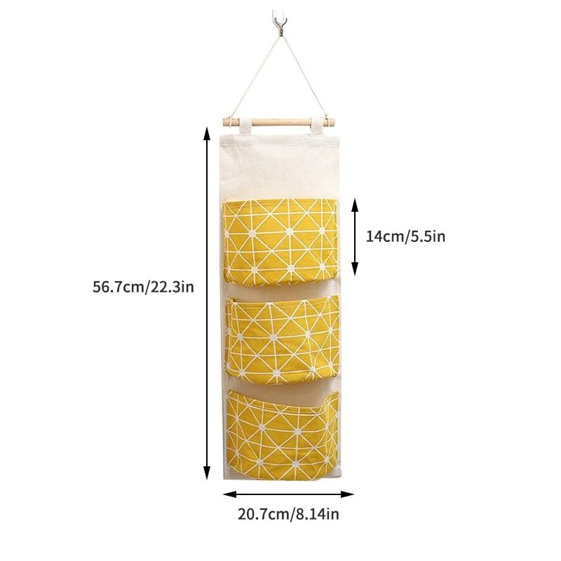 3 Pocket Hanging Wall Storage Organizer Cotton Linen Door And Wall Bag For Home 5