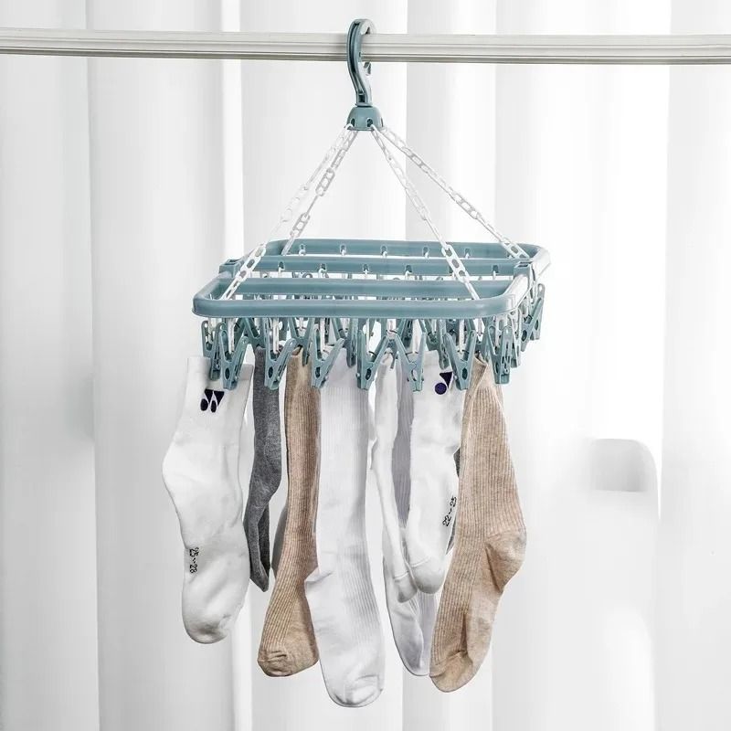 Foldable Clothes Drying Hanger With 32 Clips Space Saving Sock And Underwear Drying Rack 3