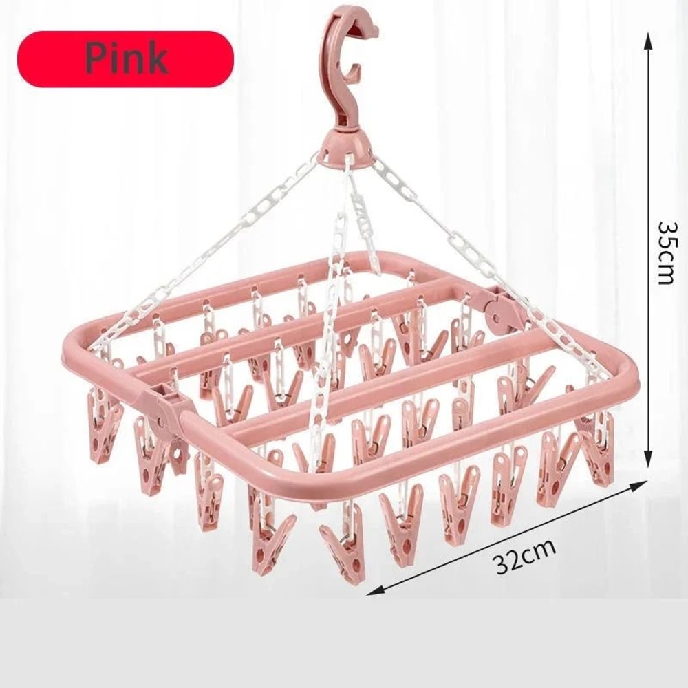 Foldable Clothes Drying Hanger With 32 Clips Space Saving Sock And Underwear Drying Rack 9
