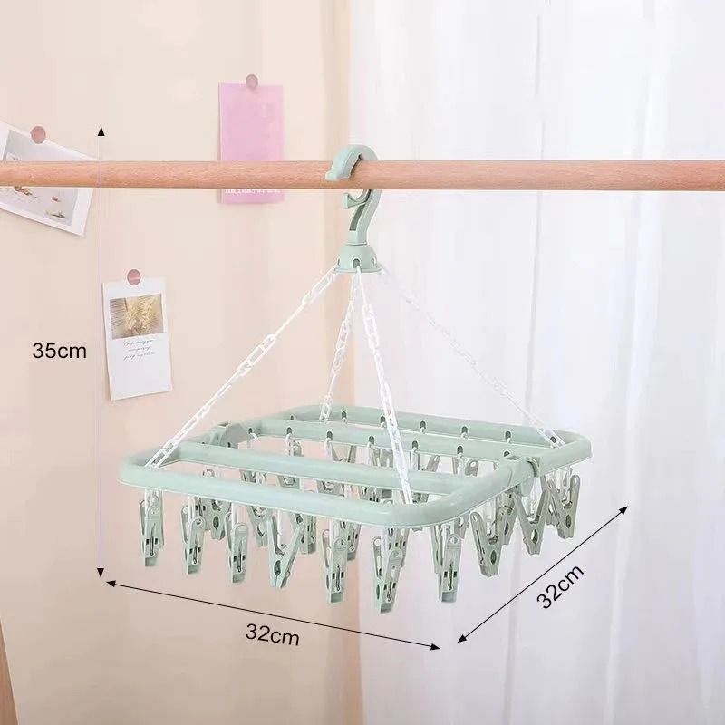 Foldable Clothes Drying Hanger With 32 Clips Space Saving Sock And Underwear Drying Rack 4