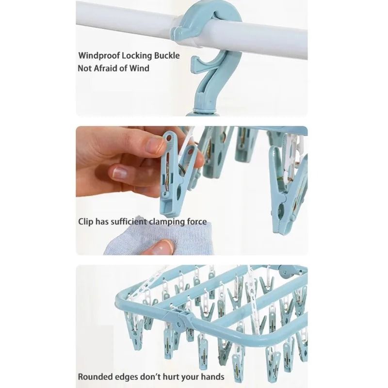 Foldable Clothes Drying Hanger With 32 Clips Space Saving Sock And Underwear Drying Rack 5