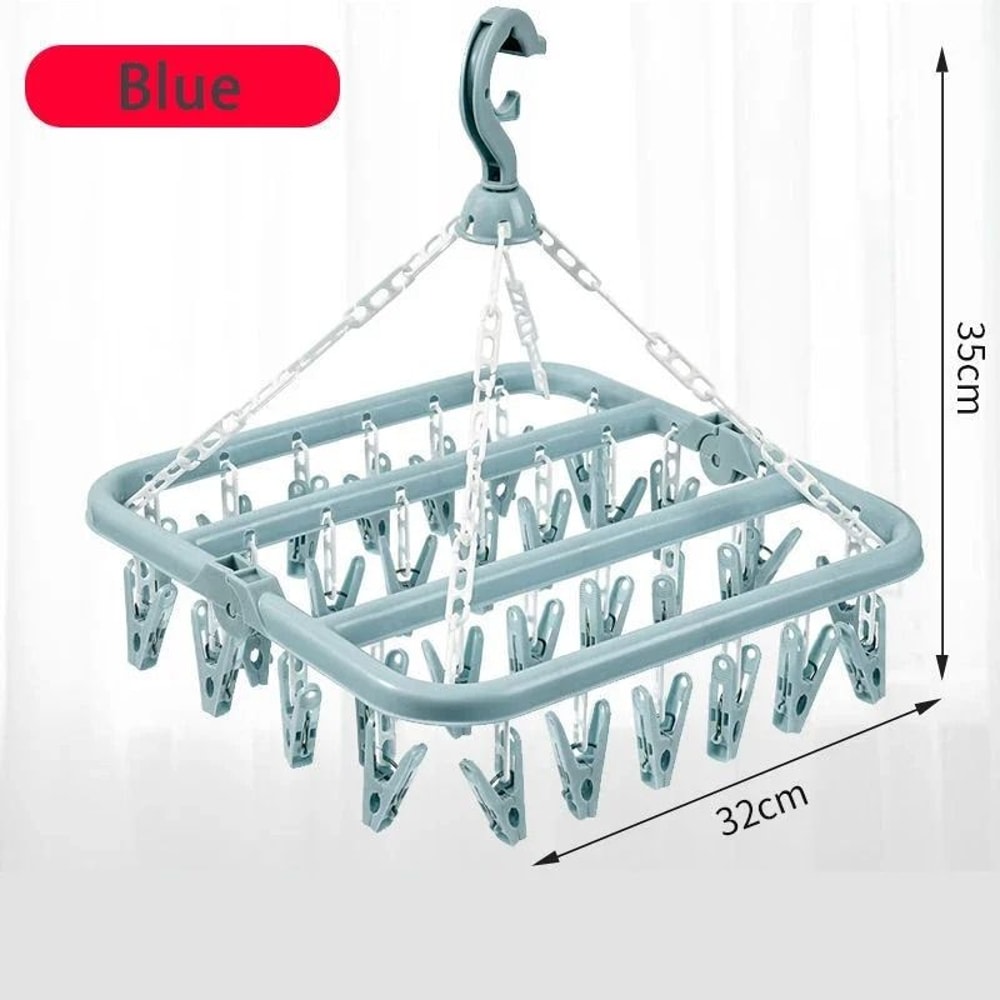 Foldable Clothes Drying Hanger With 32 Clips Space Saving Sock And Underwear Drying Rack 7