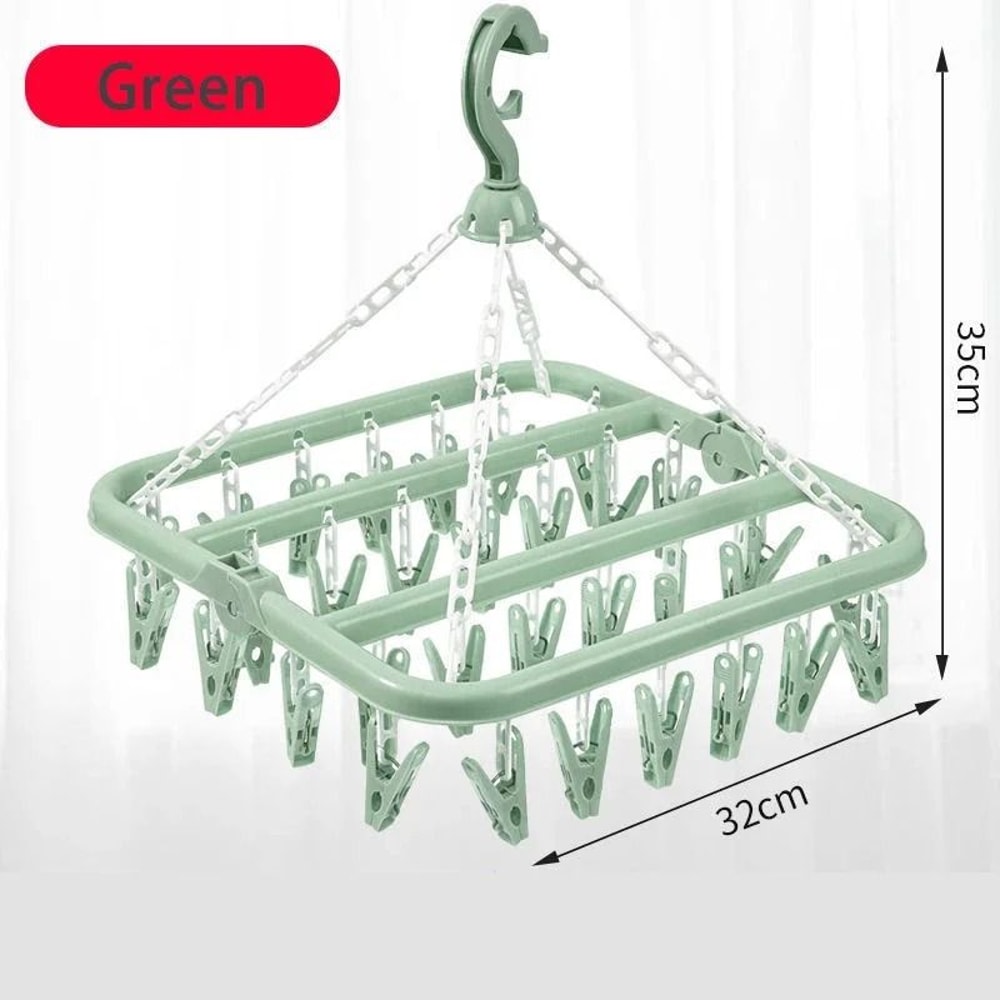 Foldable Clothes Drying Hanger With 32 Clips Space Saving Sock And Underwear Drying Rack 8