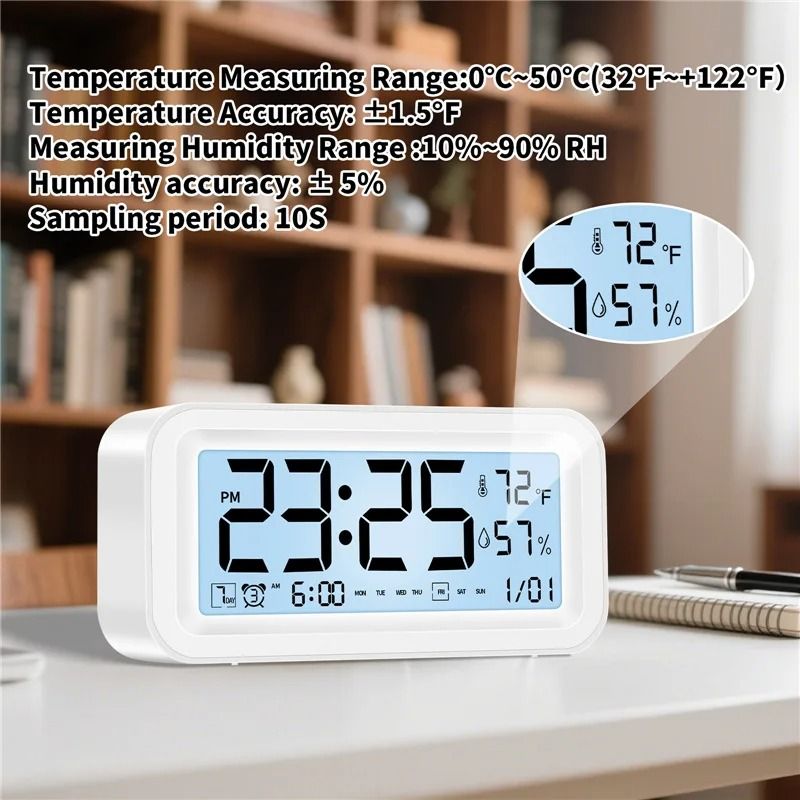 LED Digital Alarm Clock With Temperature And Humidity Display Adjustable Brightness Dual Mode 0