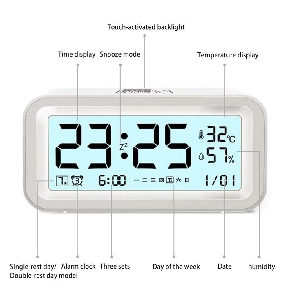 LED Digital Alarm Clock With Temperature And Humidity Display Adjustable Brightness Dual Mode 2