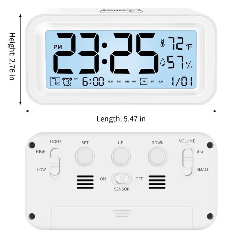 LED Digital Alarm Clock With Temperature And Humidity Display Adjustable Brightness Dual Mode 3