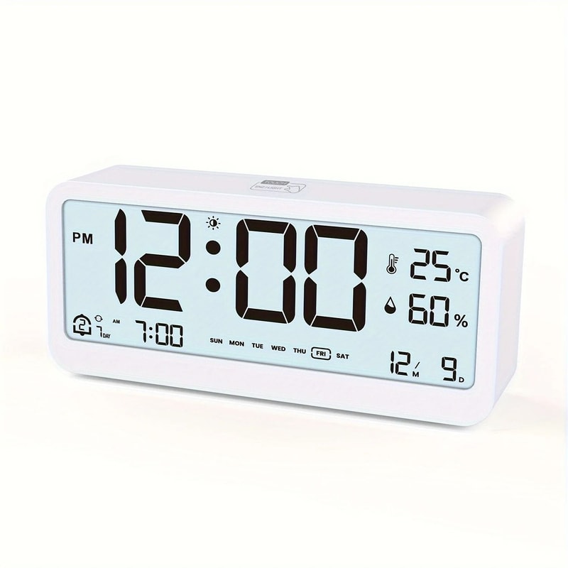LED Digital Alarm Clock With Temperature And Humidity Display Adjustable Brightness Dual Mode 5