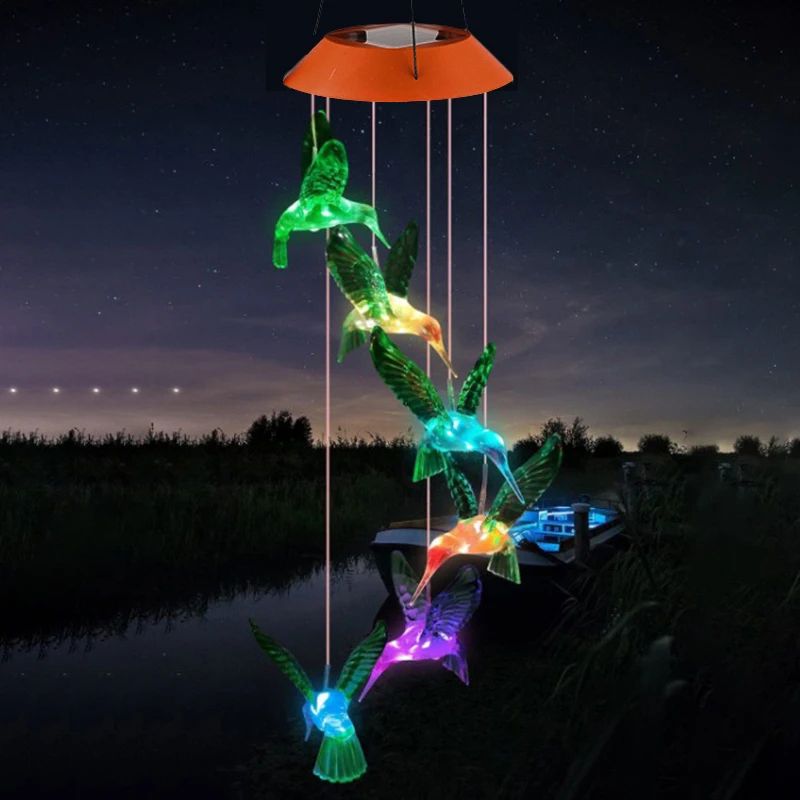 solarpowered hummingbird wind chime light