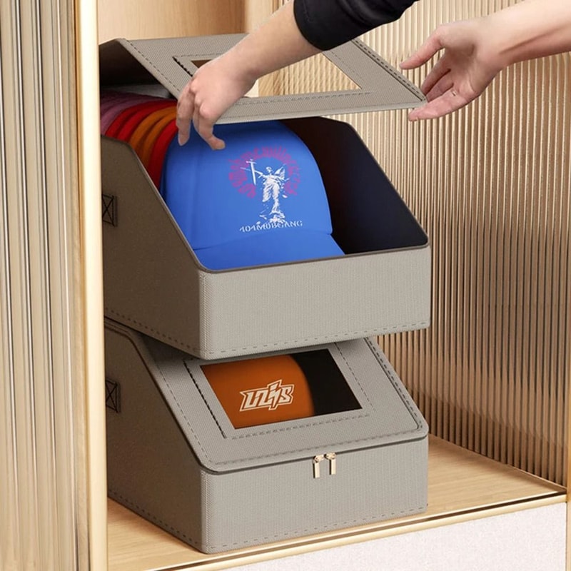 Baseball Cap Organizer Storage Box Stackable Hat Holder For Closet Shelves 2