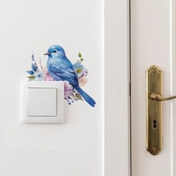 cartoon bird switch wall sticker green plant and flower light switch cover decal