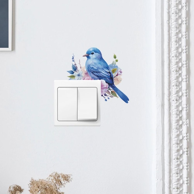 Cartoon Bird Switch Wall Sticker Green Plant And Flower Light Switch Cover Decal 3