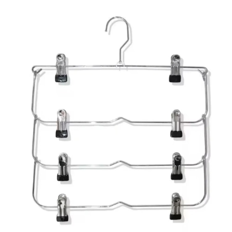 4 Tier Stainless Steel Pants Hanger Non Slip Skirt Rack With Adjustable Clips 6