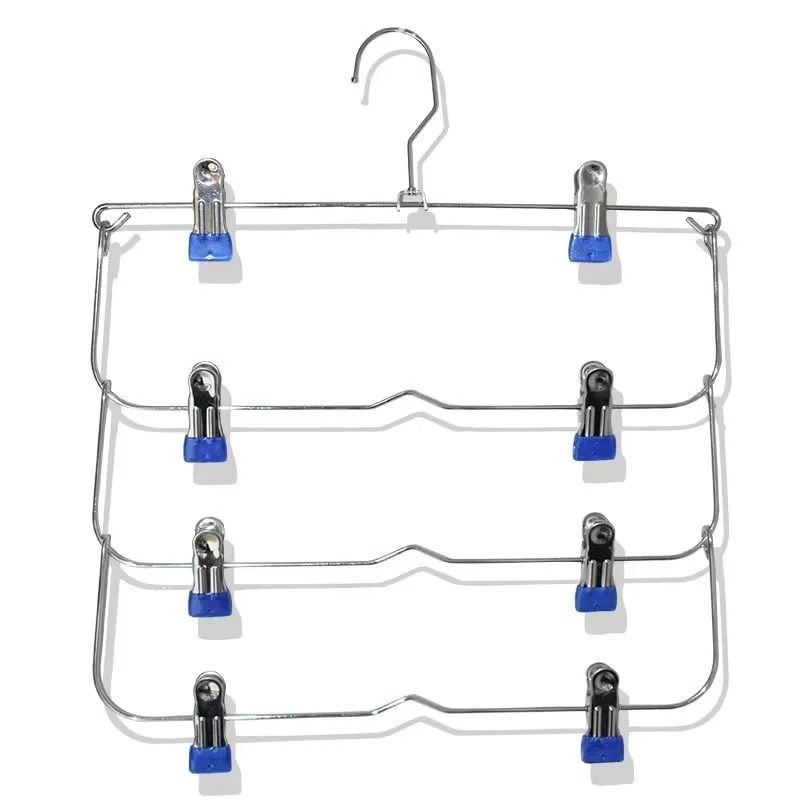 4 Tier Stainless Steel Pants Hanger Non Slip Skirt Rack With Adjustable Clips 8