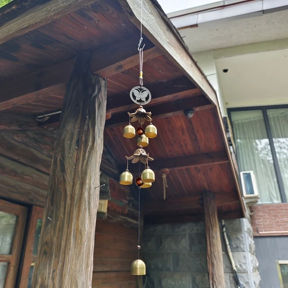 Double Metal Bell Wind Chime Brass Color Hanging Decor For Garden Patio And Home 0