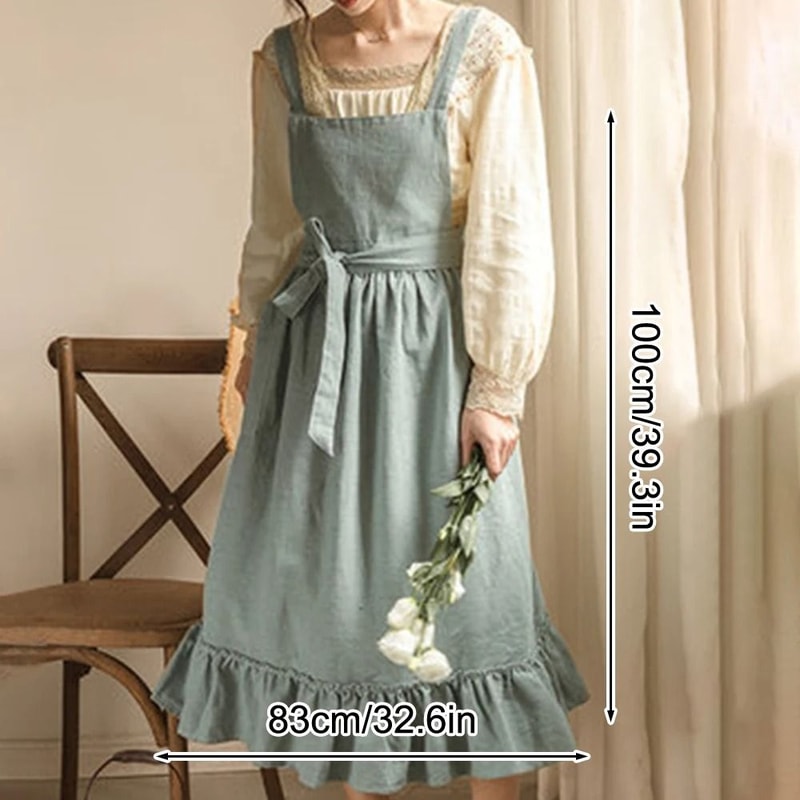 French Vintage Washed Cotton Apron Cross Back Ruffled Kitchen Baking And Gardening Apron 6