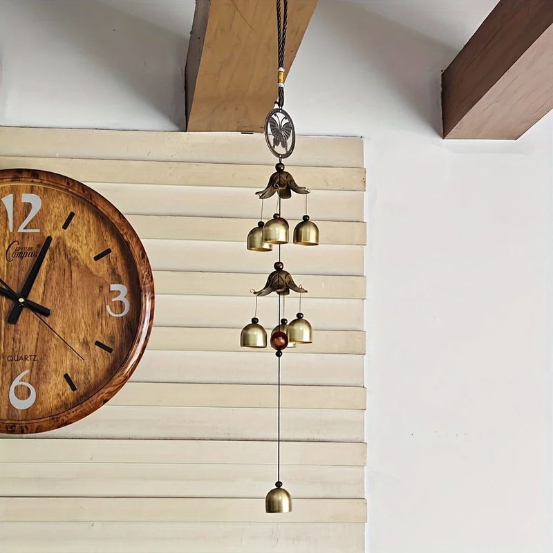 Random Style Double Metal Bell Wind Chime Brass Color Hanging Decor For Garden And Patio 4