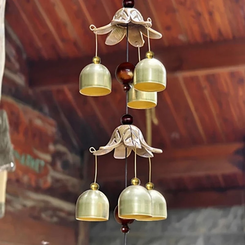 Random Style Double Metal Bell Wind Chime Brass Color Hanging Decor For Garden And Patio 5