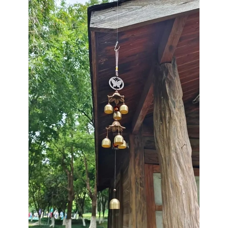 Random Style Double Metal Bell Wind Chime Brass Color Hanging Decor For Garden And Patio 7