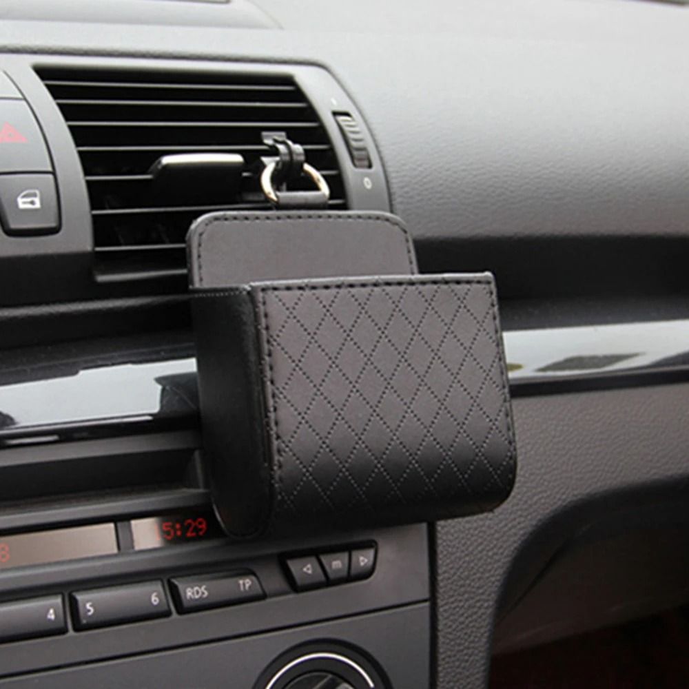 Car Air Vent Phone Holder Hanging Storage Bag PU Leather Glasses And Accessory Organizer 2