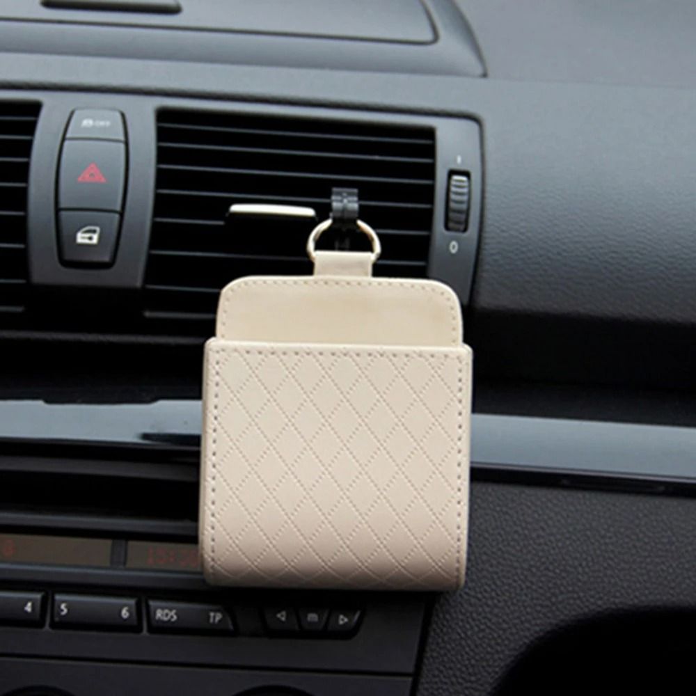 Car Air Vent Phone Holder Hanging Storage Bag PU Leather Glasses And Accessory Organizer 4