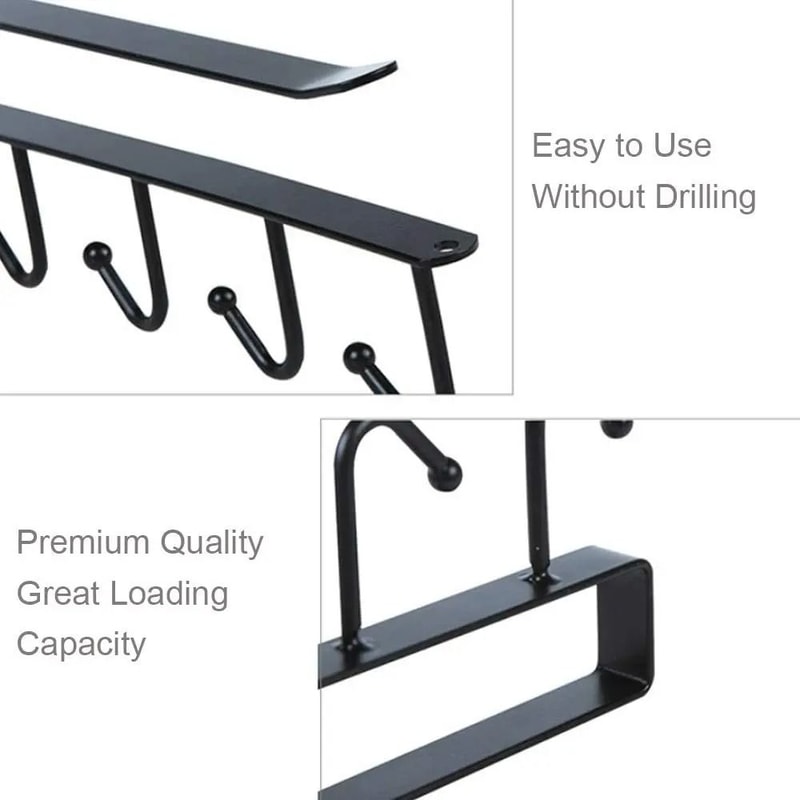 6 Hook Coffee Mug Holder Shelf Under Cabinet Cup Hanging Organizer Black Or White 7