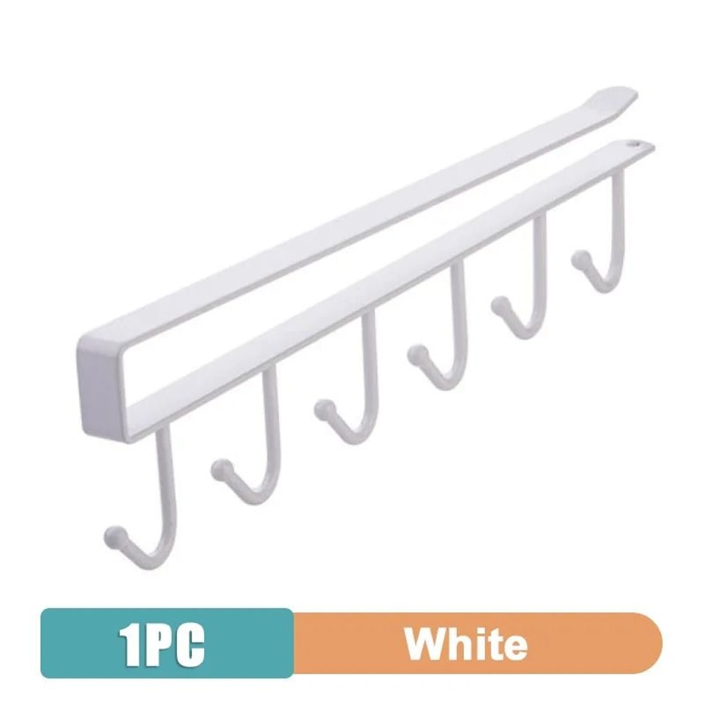 6 Hook Coffee Mug Holder Shelf Under Cabinet Cup Hanging Organizer Black Or White 8