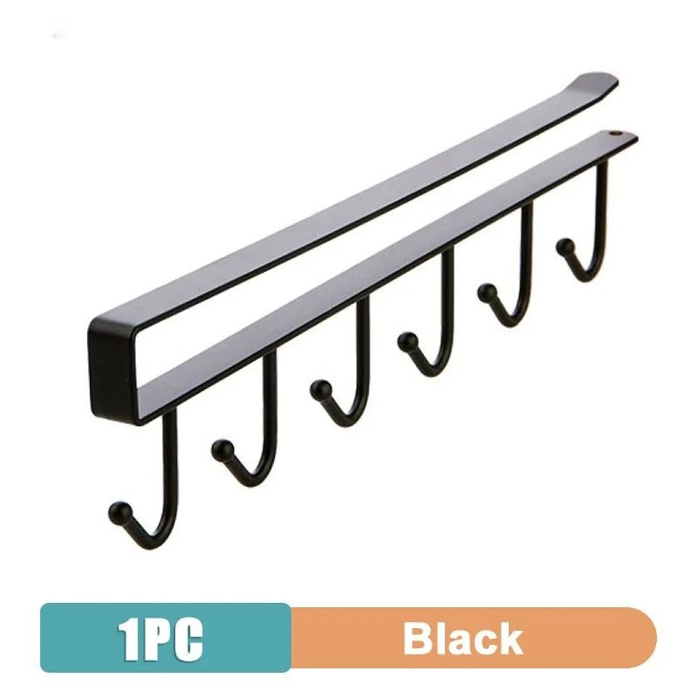 6 Hook Coffee Mug Holder Shelf Under Cabinet Cup Hanging Organizer Black Or White 9