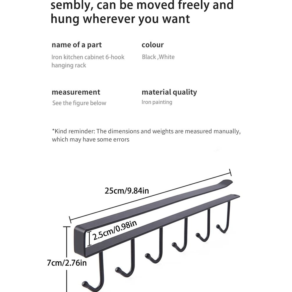 6 Hook Coffee Mug Holder Shelf Under Cabinet Cup Hanging Organizer Black Or White 1